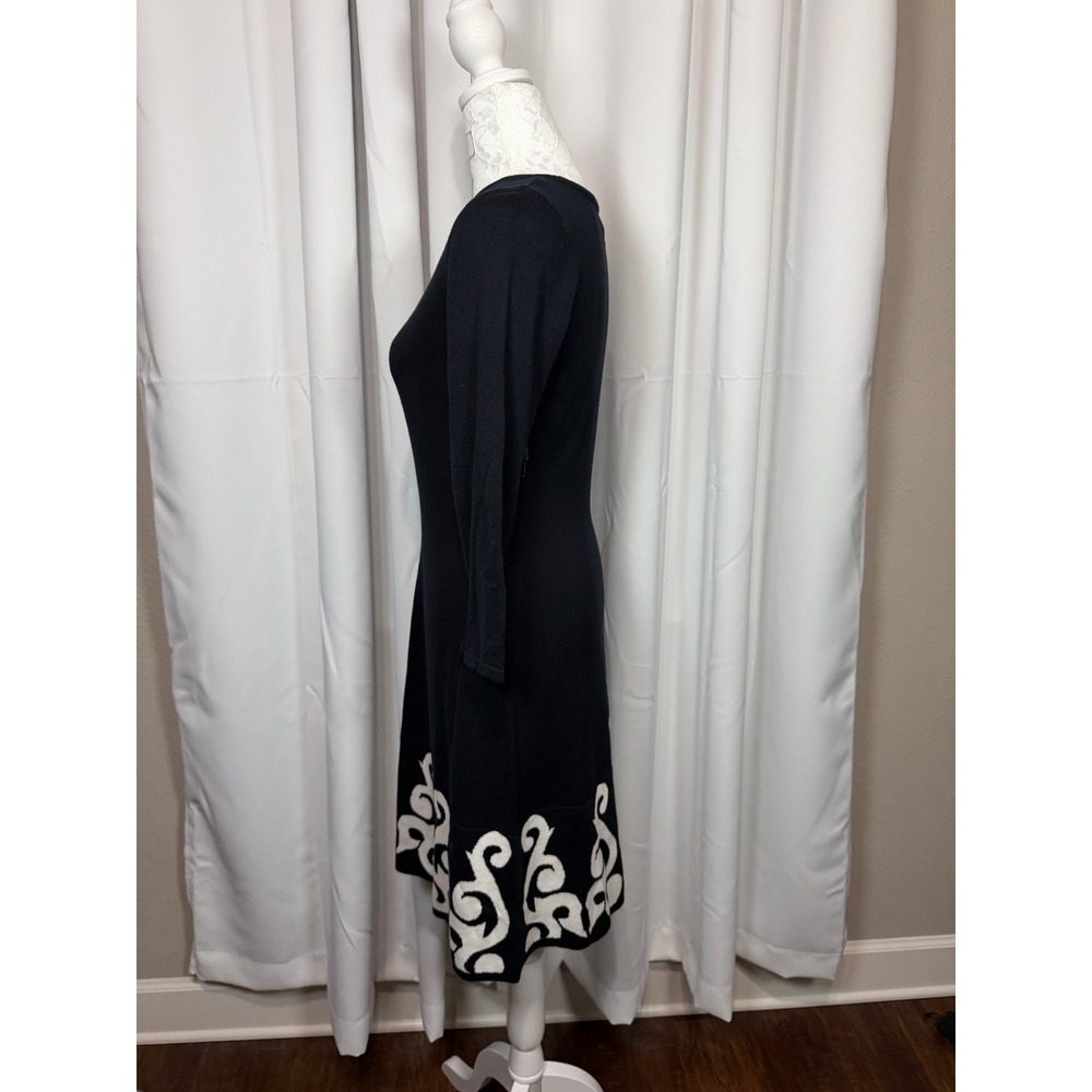 Nine West Black White Scroll Hem Long Sleeve Sweater Dress XS - Picture 4 of 8
